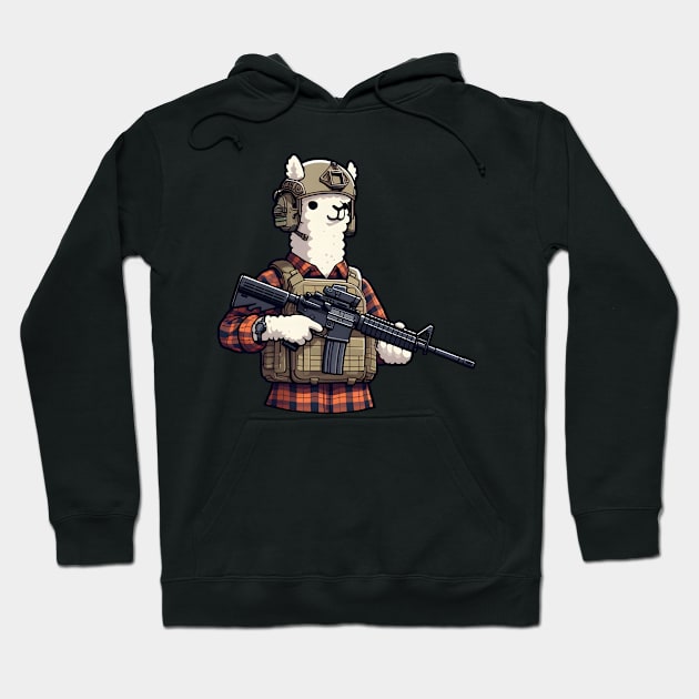 Tactical Alpaca Adventure Tee: Where Whimsy Meets Command Hoodie by Rawlifegraphic